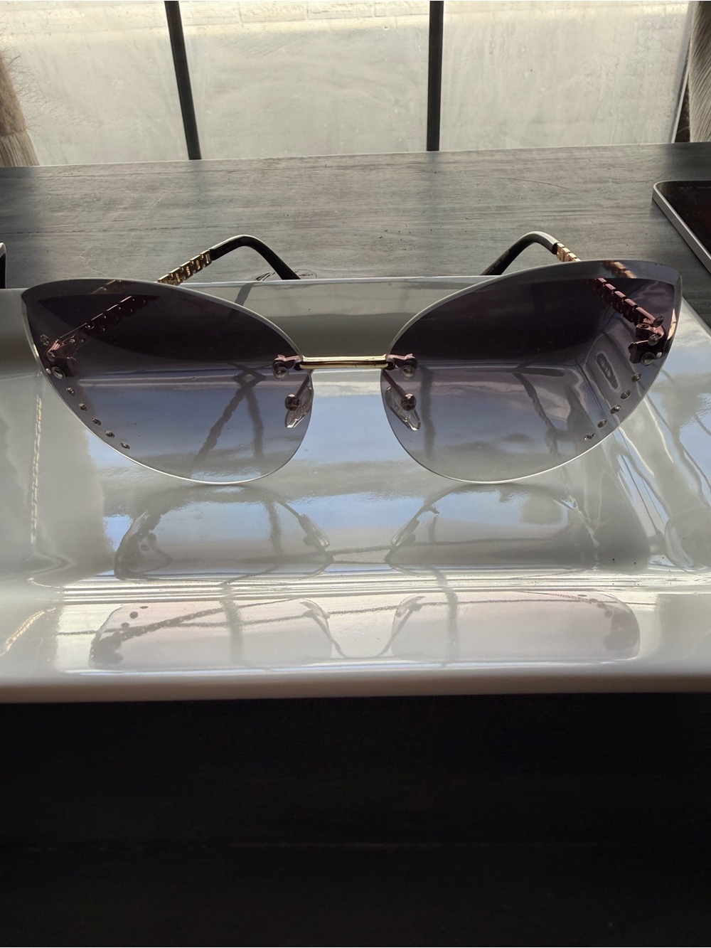 Rimless Gradient Purple Cat-Eye Sunglasses